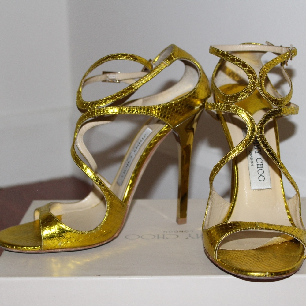 Jimmy Choo Lance 115mm Metallic Leather Sandals